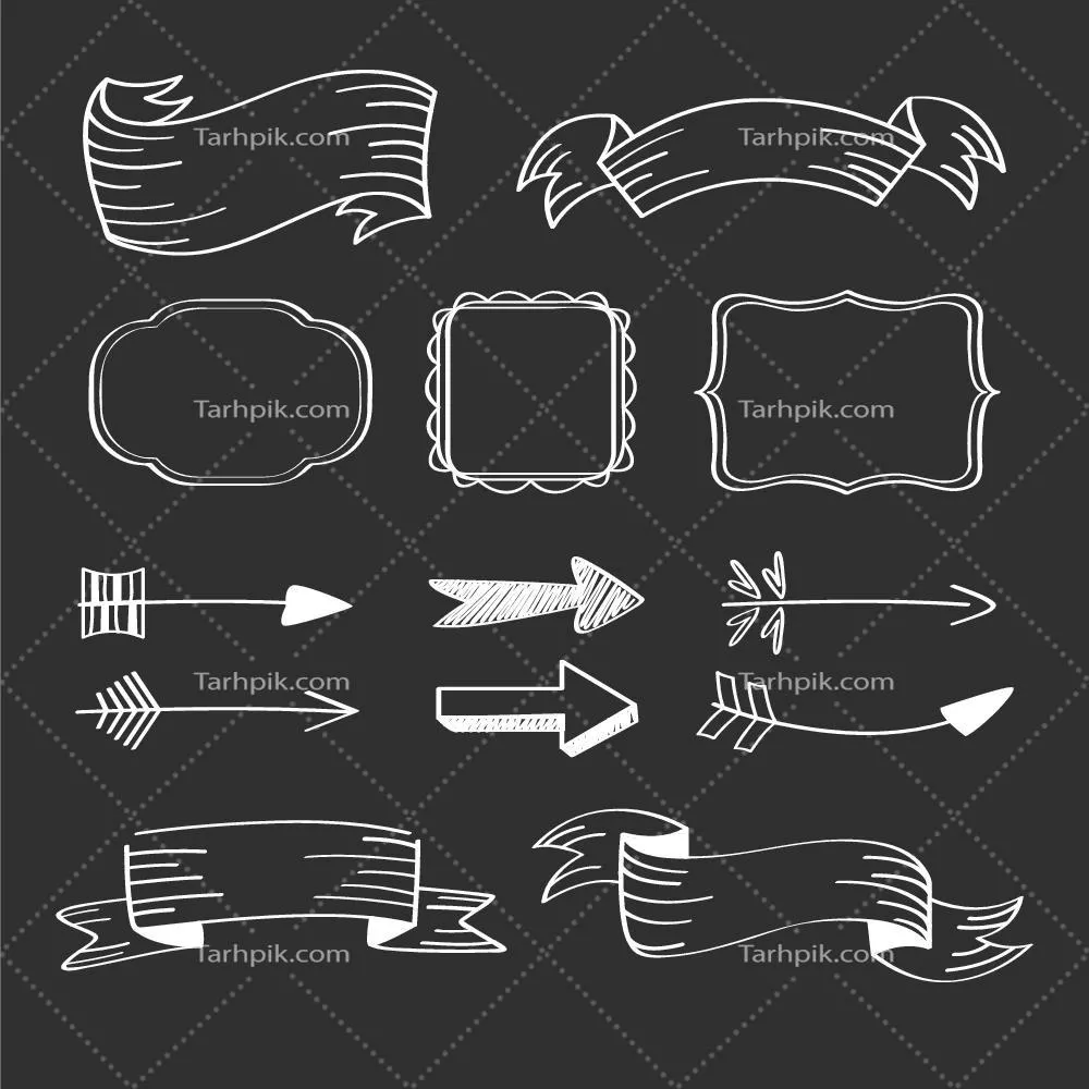 مجموعه ربانها، قابها و پیکانها به سبک تخته سیاه - وکتور 01