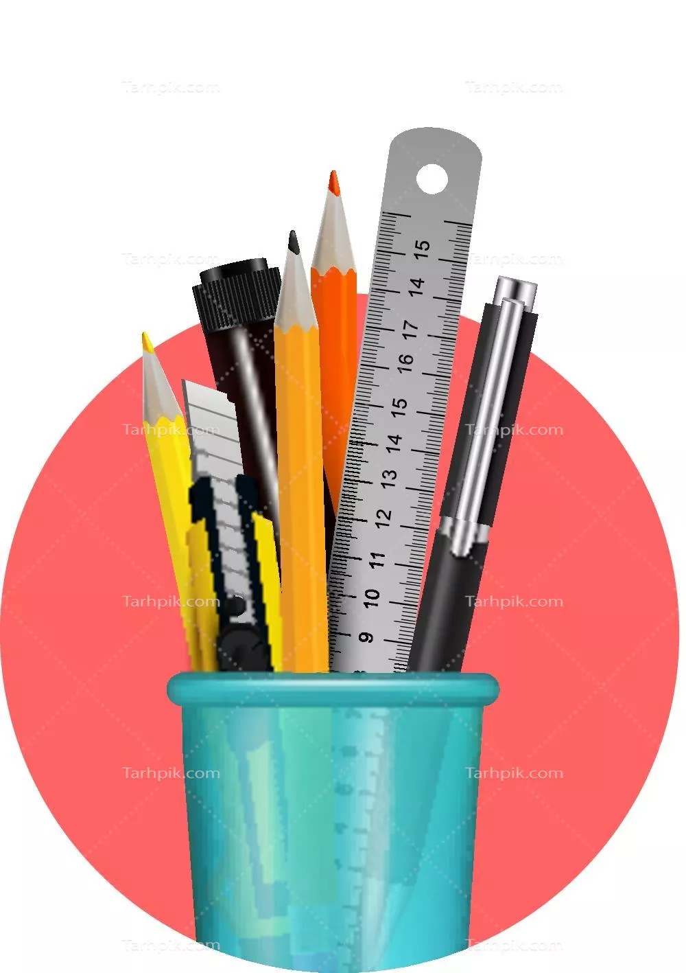 طرح وکتور لوازم تحریر مدرسه با جزییات زیبا و رنگارنگ