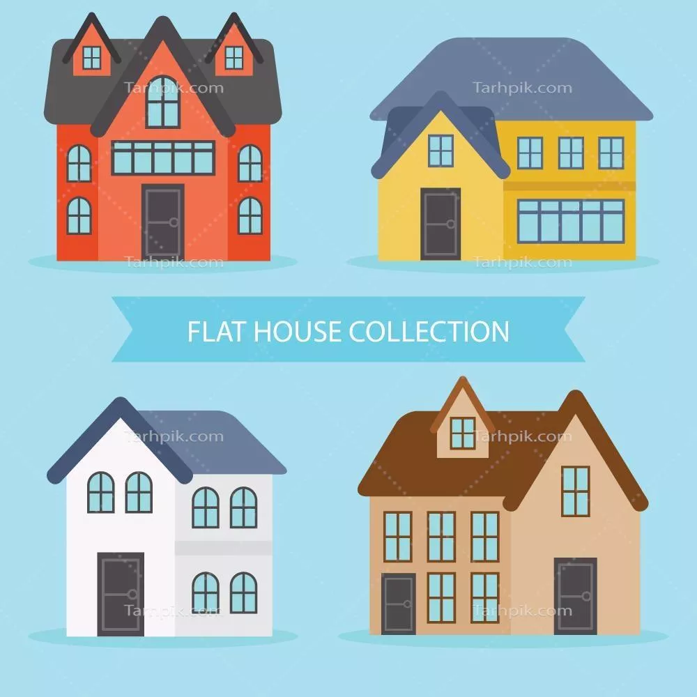 مجموعه ای از خانه های زیبا با پنجره های متنوع در وکتور
