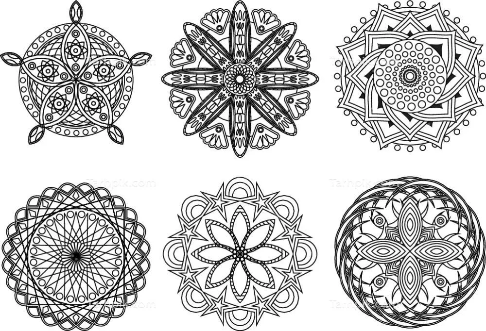 وکتور مجموعه ای از ماندالاها جهت استفاده در کتاب رنگ آمیزی