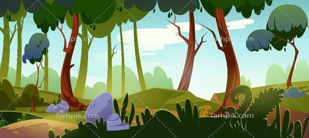 چشمانداز جنگلی با میدان سبز و وکتور شگفتانگیز طبیعت