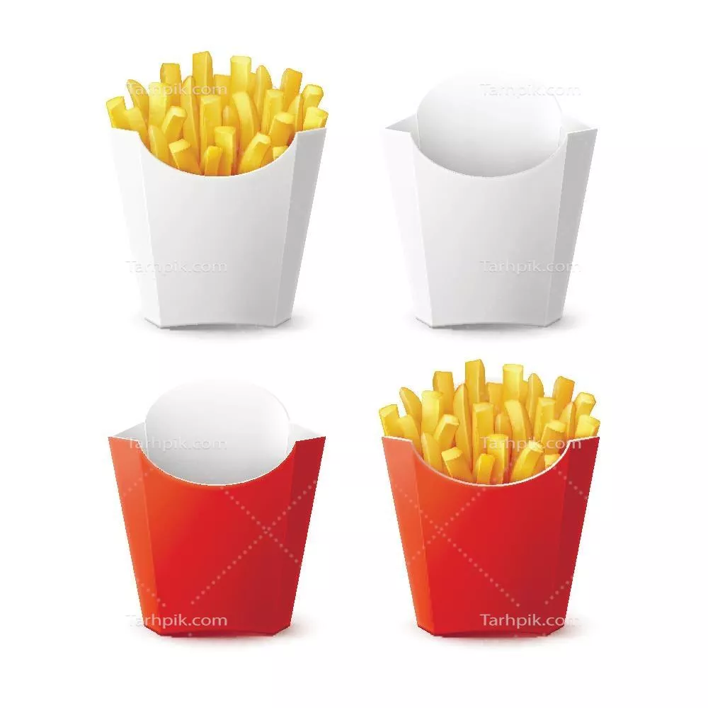 مجموعه وکتور سیبزمینی سرخکرده با جعبه کارتن خالی قرمز و سفید