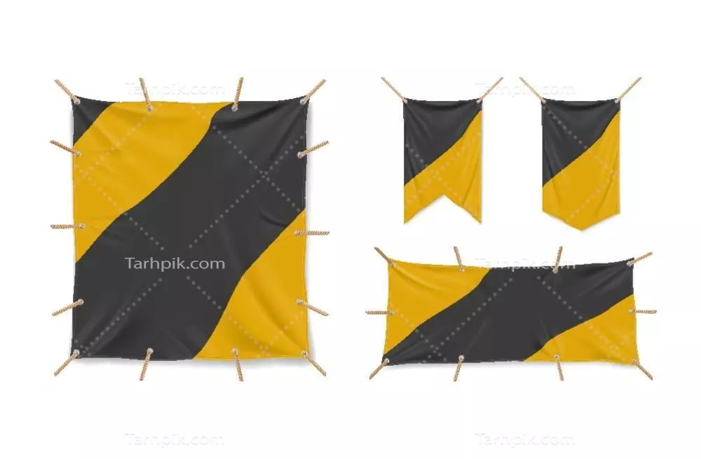 موکاپ وکتور سه بعدی بنرهای وینیل، سایبان‌ها و پرچم‌ها با طرح پارچه‌ای