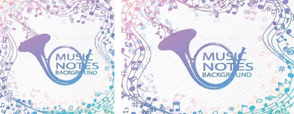 پسزمینه آبرنگی با شاخ و برگ و نتهای موسیقی به صورت وکتور