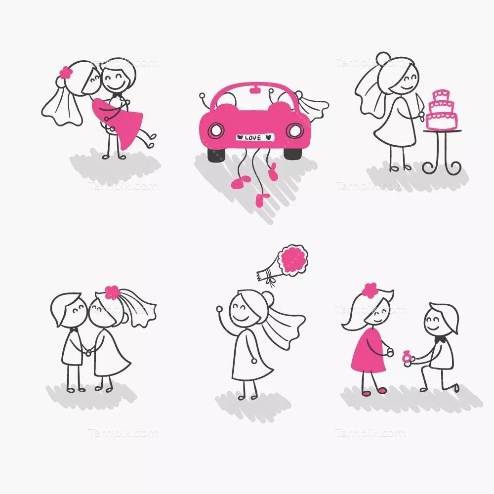 طرح وکتور عروس و داماد به شکل شخصیتهای چوبی برای عروسی