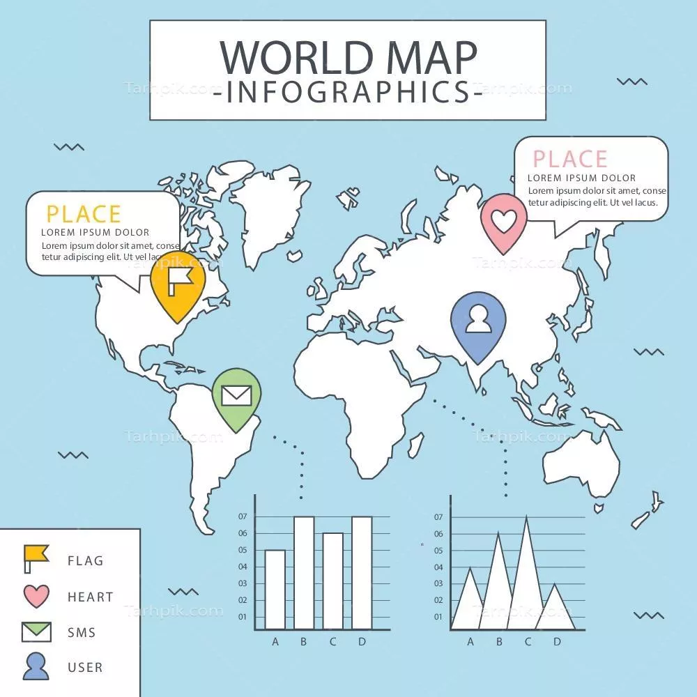 نقشه جهان: اینفوگرافیک وکتور برای نمایش اطلاعات جهانی