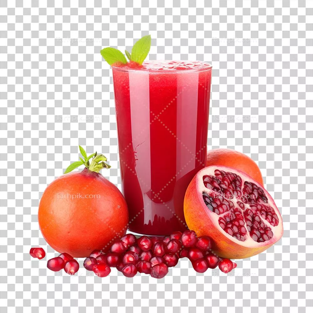 عکس دوربری لیوان واقعی آبمیوه قرمز تولید شده توسط هوش مصنوعی بر روی پس زمینه شفاف