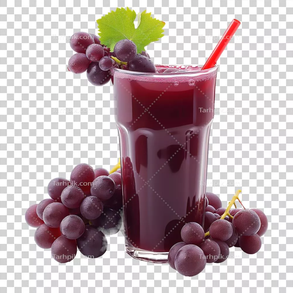 عکس دوربری آب انگور تولید شده با هوش مصنوعی در لیوان، پس زمینه شفاف