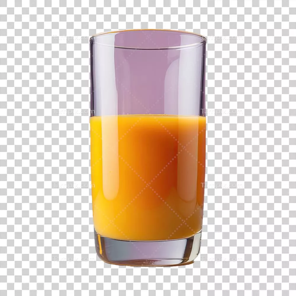 عکس دوربری لیوان شیشه‌ای با آب‌پرتقال تولید شده توسط هوش مصنوعی بر روی پس‌زمینه شفاف