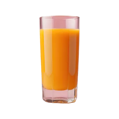 عکس دوربری تصویر AI تولید شده از لیوان شفاف همراه با آب پرتقال در پسزمینه شفاف