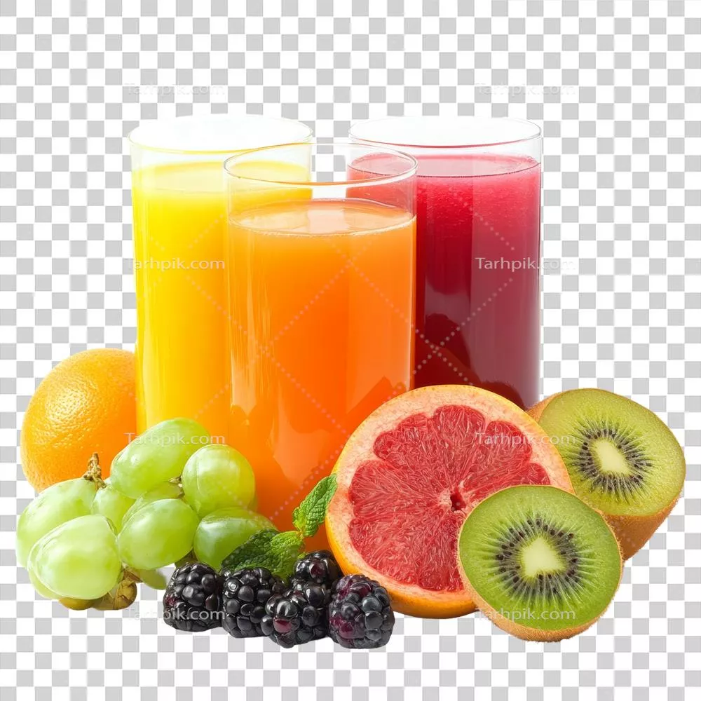 عکس دوربری آبمیوه تازه با میوههای رنگارنگ برای یک خوراکی refreshing در تابستان