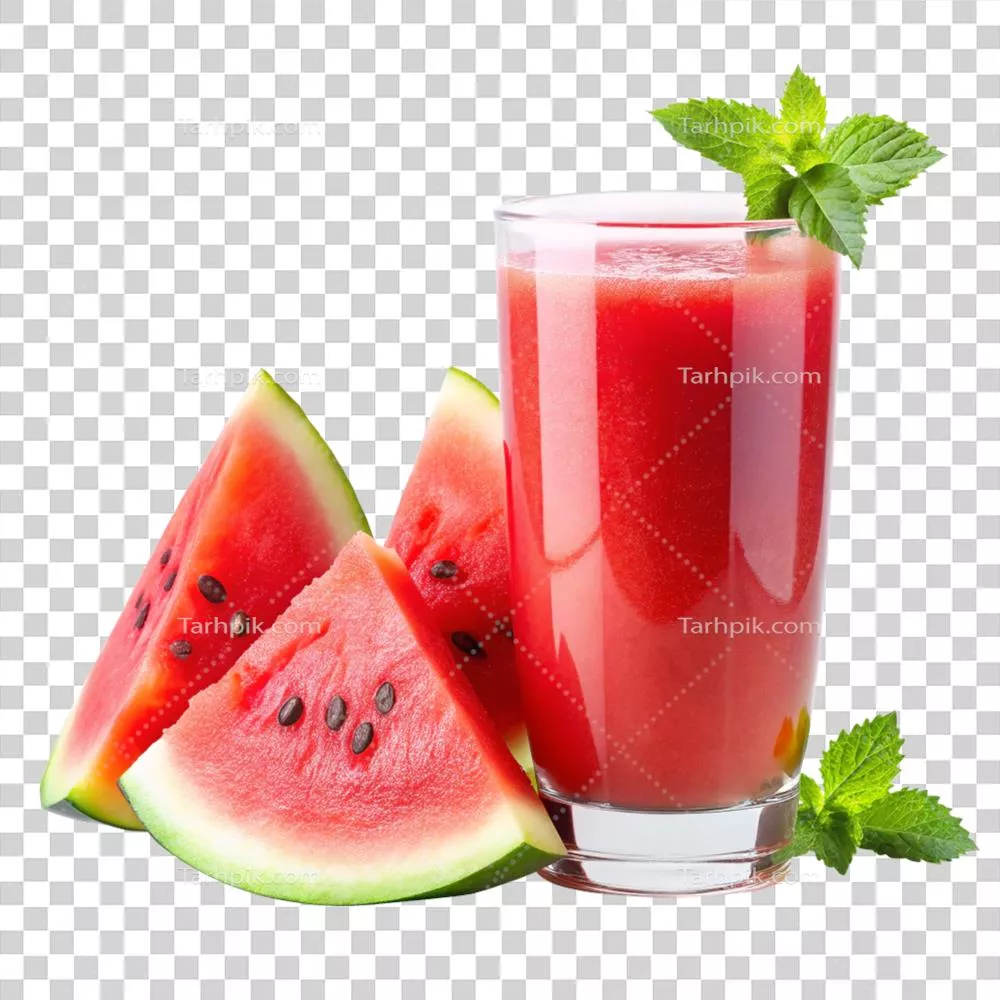 عکس دوربری آبمیوهای تازه و خوشمزه از هندوانه با نعناع، نوشیدنی ایدهآل تابستانی