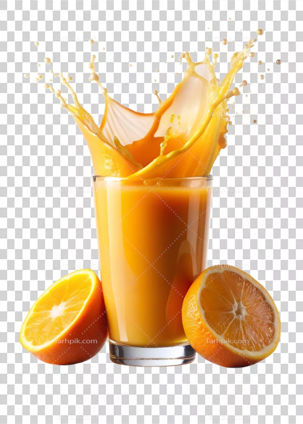 عکس دوربری تصویر واقعگرایانه از پرتقالی با آبمیوه با جلوههای آبپاشی