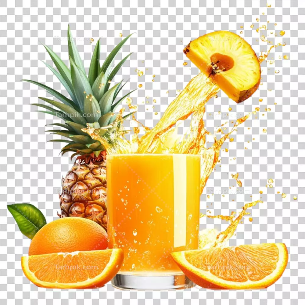 عکس دوربری آبمیوه تازه نارنگی و آناناس: مزهای با طراوت و مغذی