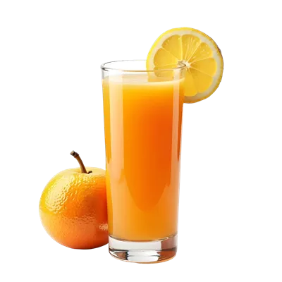 عکس دوربری آبمیوه پرتقال در لیوان بر روی پسزمینه شفاف و ایزوله