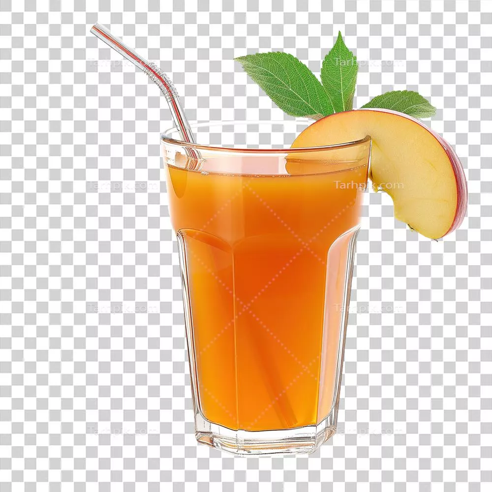 عکس دوربری آبمیوه سیب تازه تولیدشده با هوش مصنوعی در پسزمینه شفاف