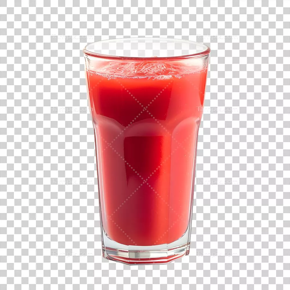 عکس دوربری لیوان آب گوجه‌فرنگی یا هندوانه‌ای تولید شده با هوش مصنوعی به صورت جداگانه