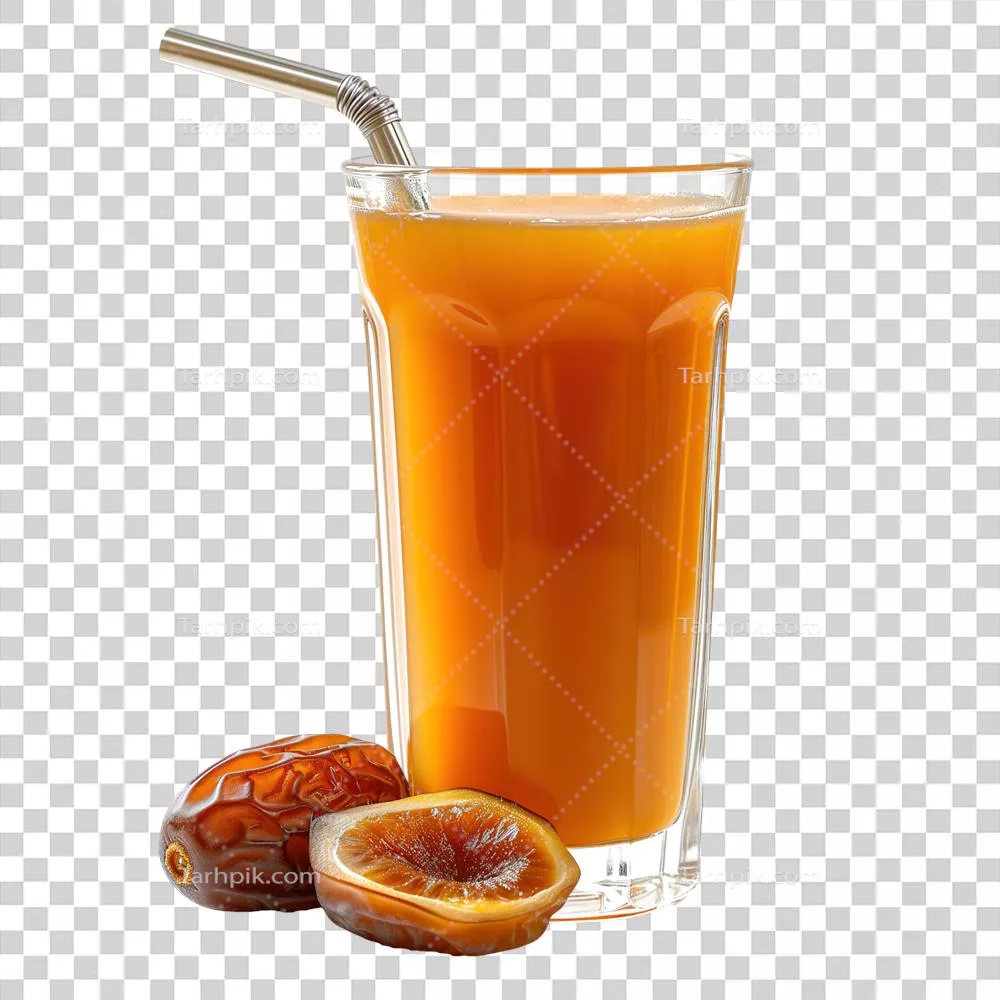 عکس دوربری آب‌میوه تازه خرما تولید شده با هوش مصنوعی بر روی پس‌زمینه شفاف