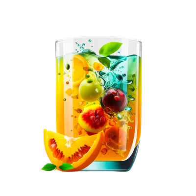عکس دوربری لیوان آبميوه پرتقال با میوههای تازه و خلقوخو در هنر هوش مصنوعی