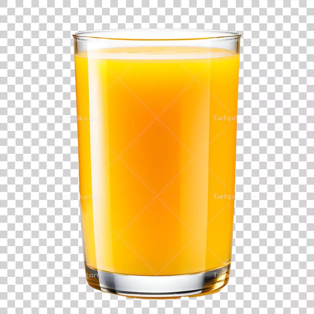 عکس دوربری لیوان آب‌پرتقال تولید شده با هوش مصنوعی بر روی پس‌زمینه شفاف