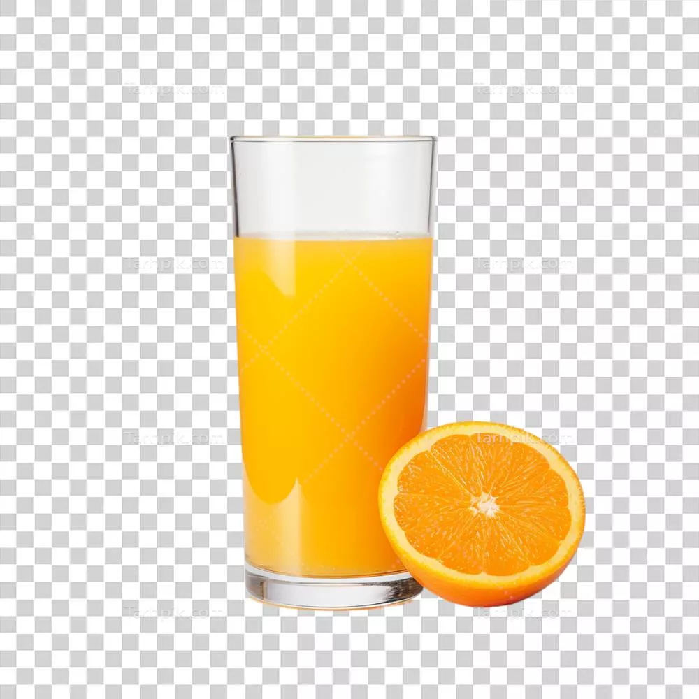 عکس دوربری عکس جذاب و جدید از یک لیوان آبپرتقال تازه تولید شده با هوش مصنوعی بر روی پسزمینه شفاف