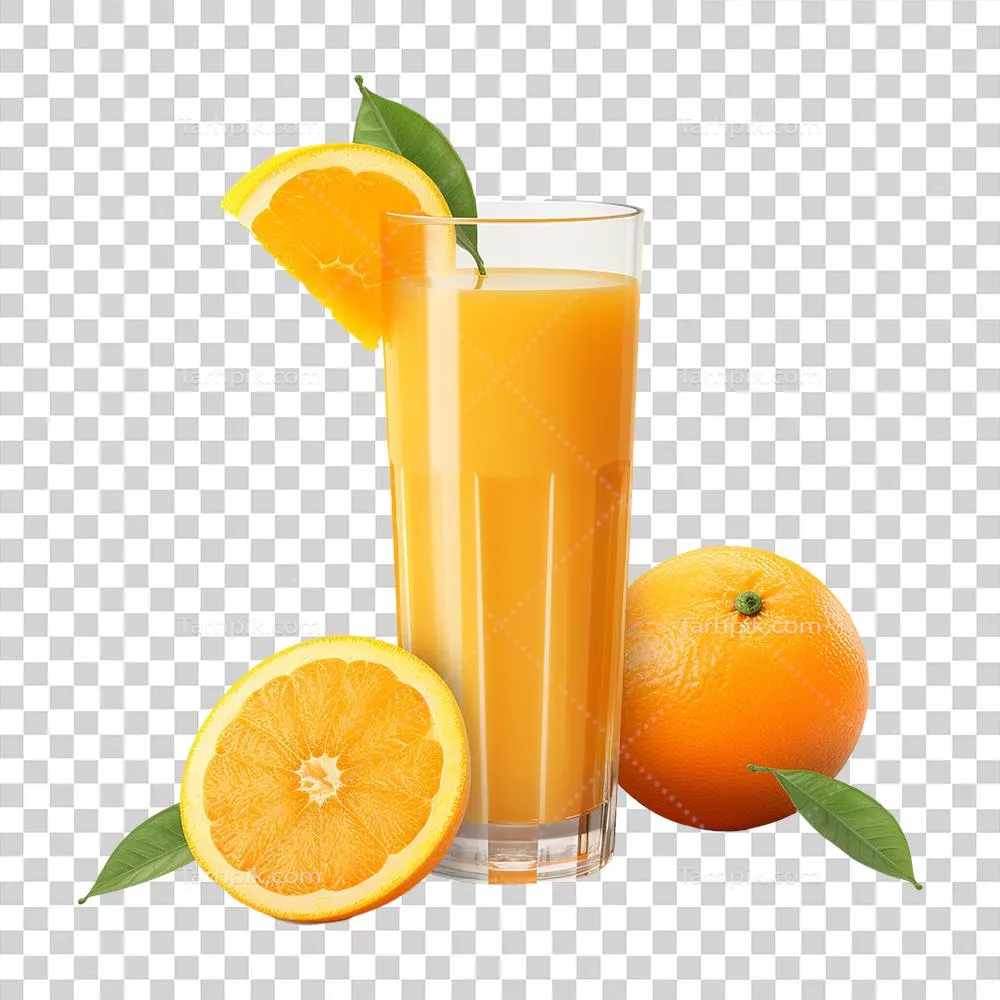 عکس دوربری آبمیوهی تازهی پرتقال تولید شده با هوش مصنوعی بر روی پسزمینهی شفاف