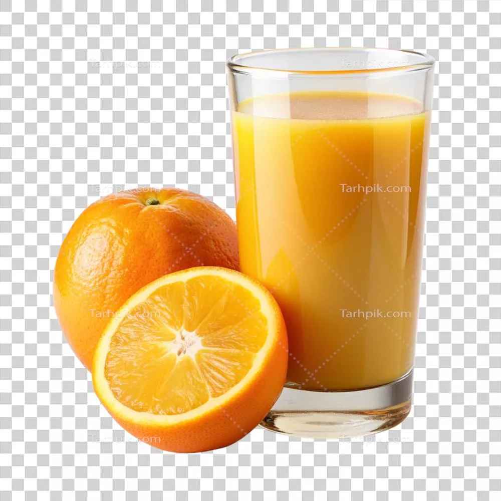 عکس دوربری یک لیوان آب پرتقال ایزوله شده بر روی پسزمینه شفاف