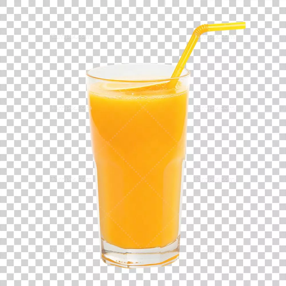 عکس دوربری یک لیوان نارنجی شفاف از آبپرتقال بهتنهایی بر روی زمینهای شفاف