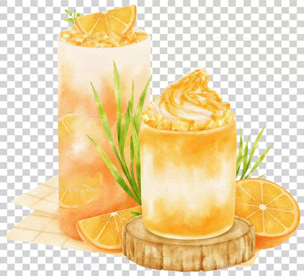 عکس دوربری ترکیب آبرنگی یک نوشیدنی تابستانی خوشمزه: آبپرتقال