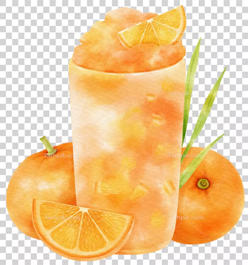 عکس دوربری آبمیوه پرتقال - نوشیدنی تابستانی با نقاشی آبرنگی زیبا