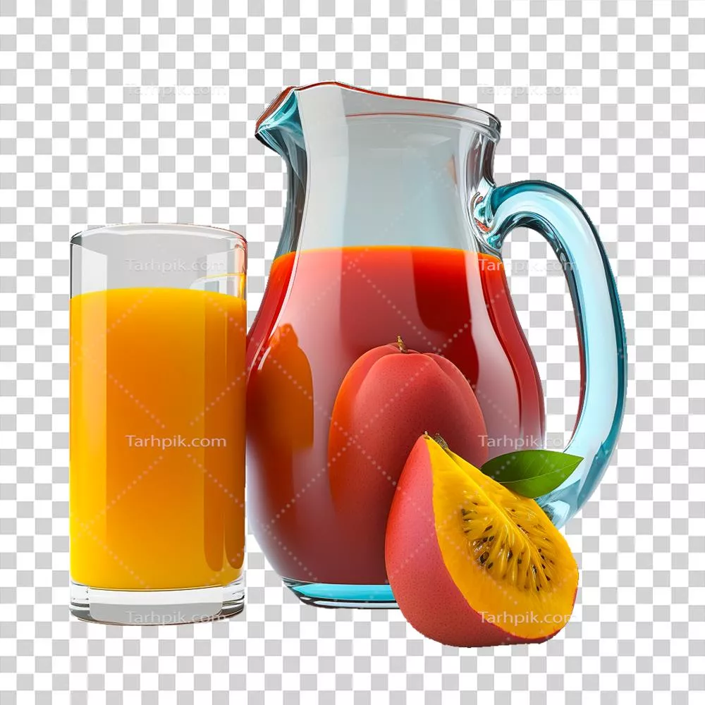 عکس دوربری تصویرسازی هوش مصنوعی از آبمیوه تازه و طبیعی با میوه های مختلف