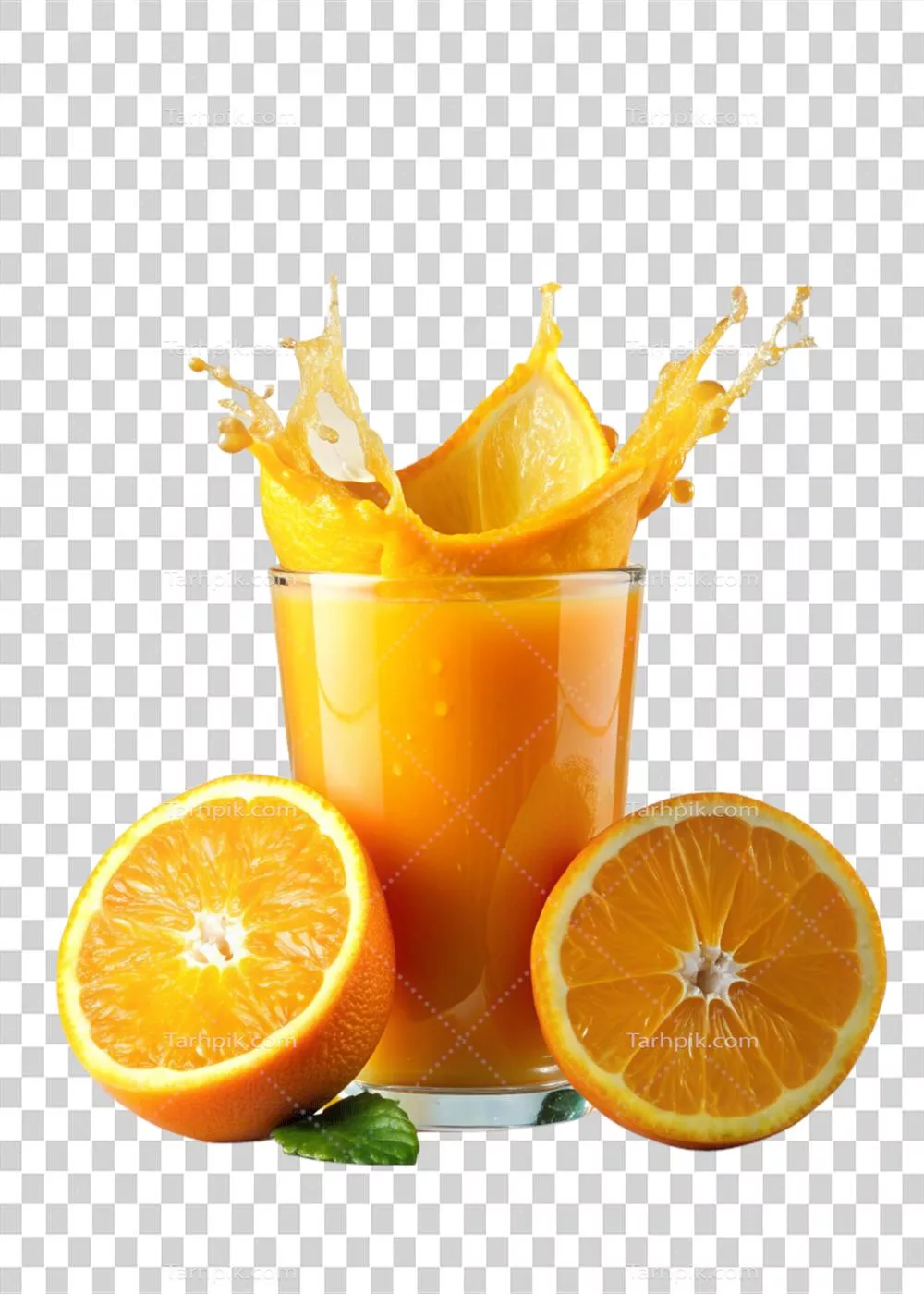 عکس دوربری شیء واقعی با آبپرتقال پرشده و تصاویری از پاشش آن