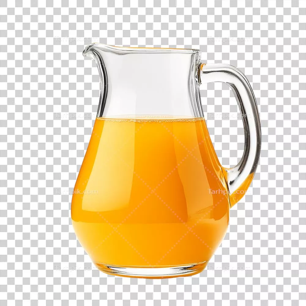 عکس دوربری آبمیوه تازه پرتقال در قوری شفاف برای یک نوشیدنیRefreshing بر روی پسزمینه شفاف و روشن