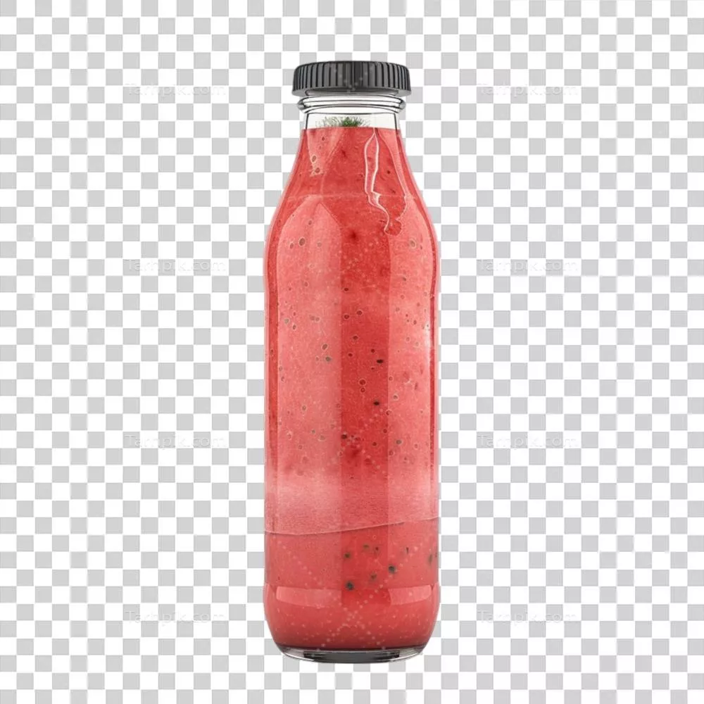 عکس دوربری آبمیوه هندوانه در بطری بر روی زمینه شفاف - تولید شده با هوش مصنوعی