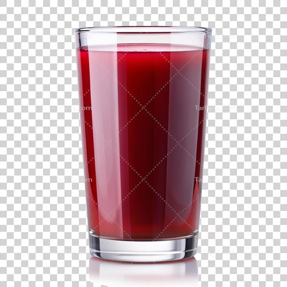 عکس دوربری یک لیوان آبمیوه قرمز روی پسزمینه شفاف و بدون هیچچیزی