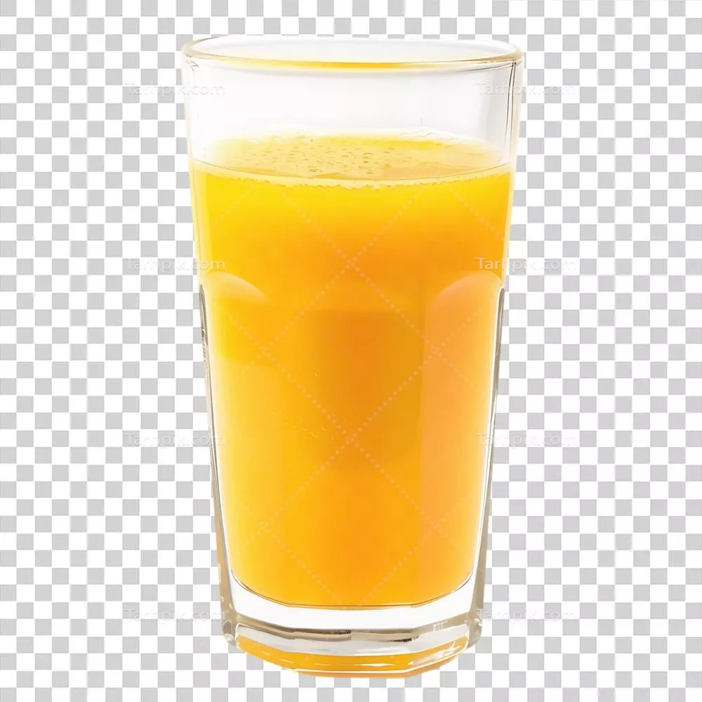 عکس دوربری لیوان آب‌م organizada پرتقالی با پس‌زمینه شفاف و قابل برش