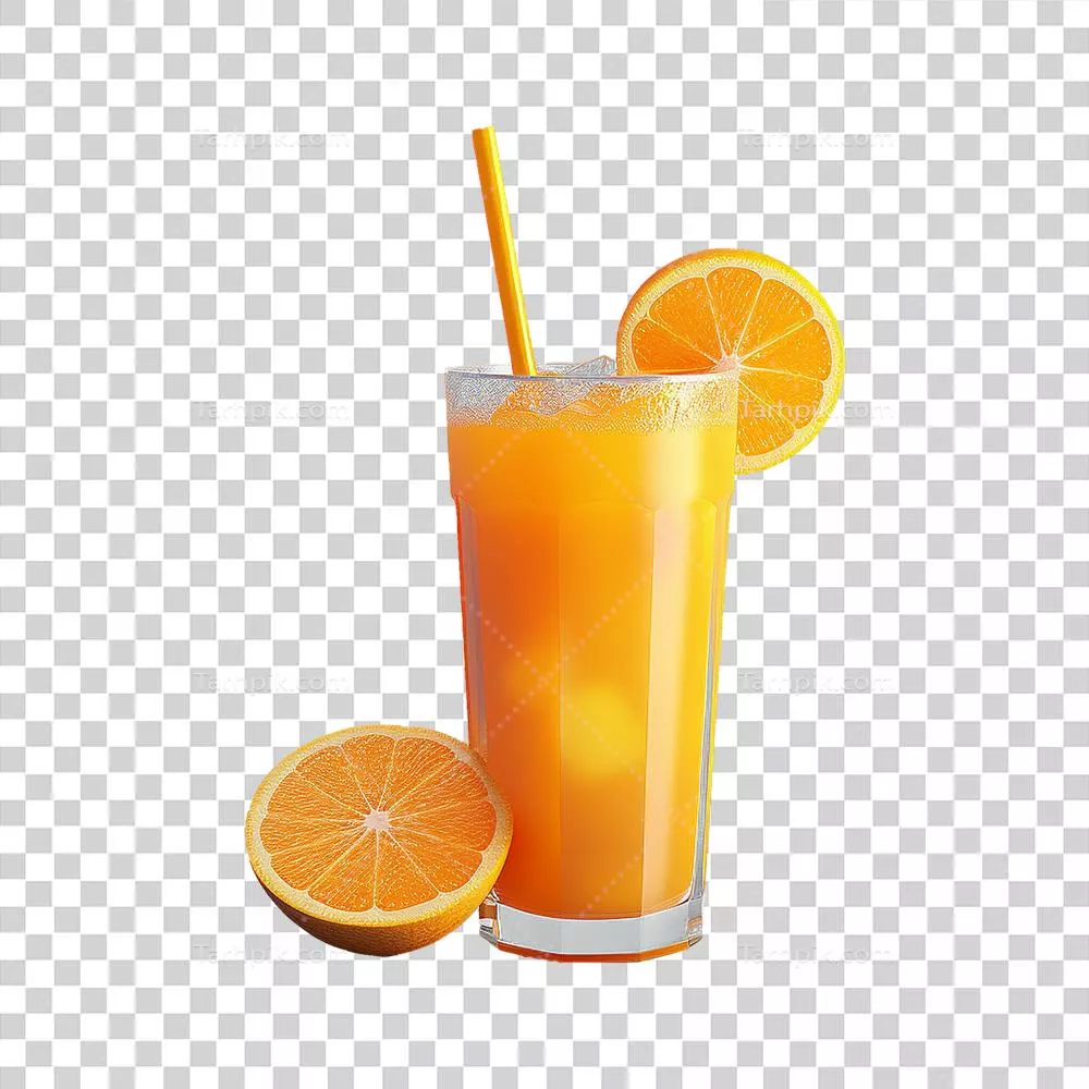 عکس دوربری آبمیوه تازه پرتقال تولید شده با هوش مصنوعی بر روی پسزمینه شفاف