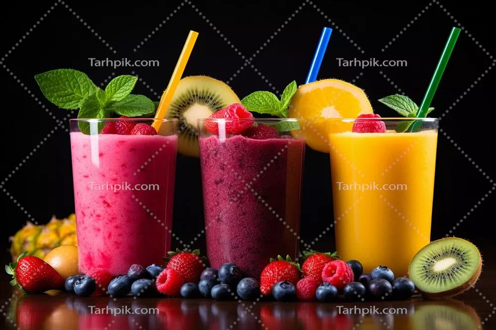 عکس نوشیدنی های خوشمزه با آب میوه های تازه تولیدشده توسط هوش مصنوعی