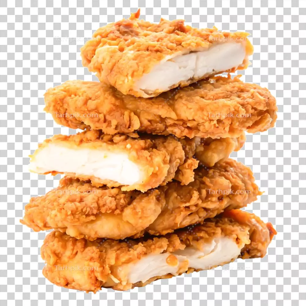 عکس دوربری تلمبه خوشمزه و ترد از تکه‌های مرغ سرخ شده طلایی و خوش‌طعم