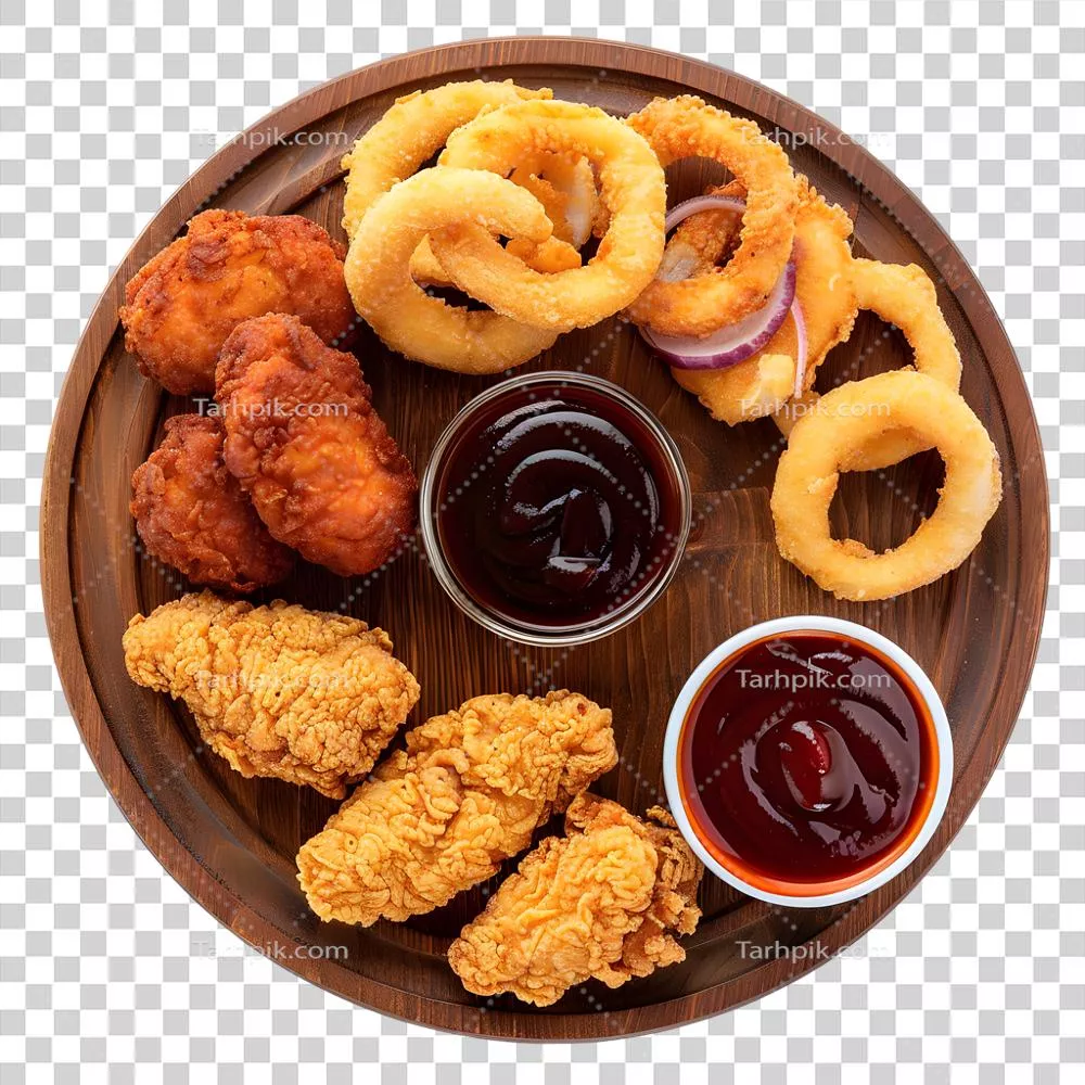 عکس دوربری نان مرغ سرخ کرده خوشمزه با سس‌های مخصوص برای مزه دار کردن