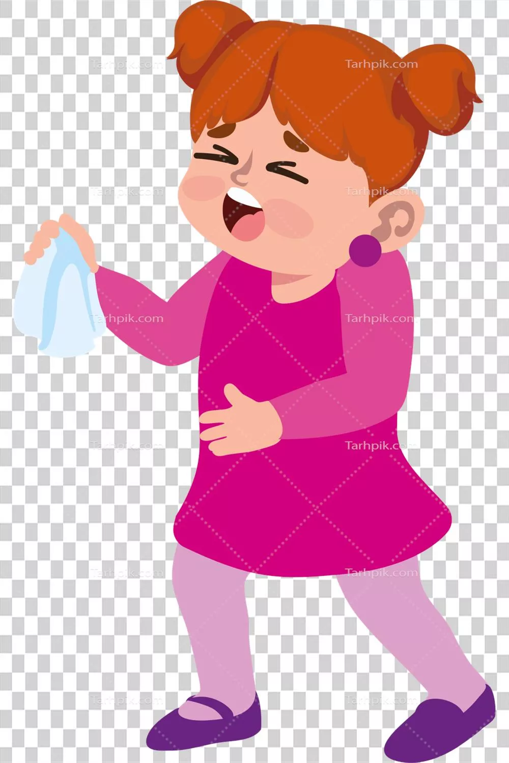 عکس دوربری دختری کارتون مانند که دستمال کاغذی در دست دارد