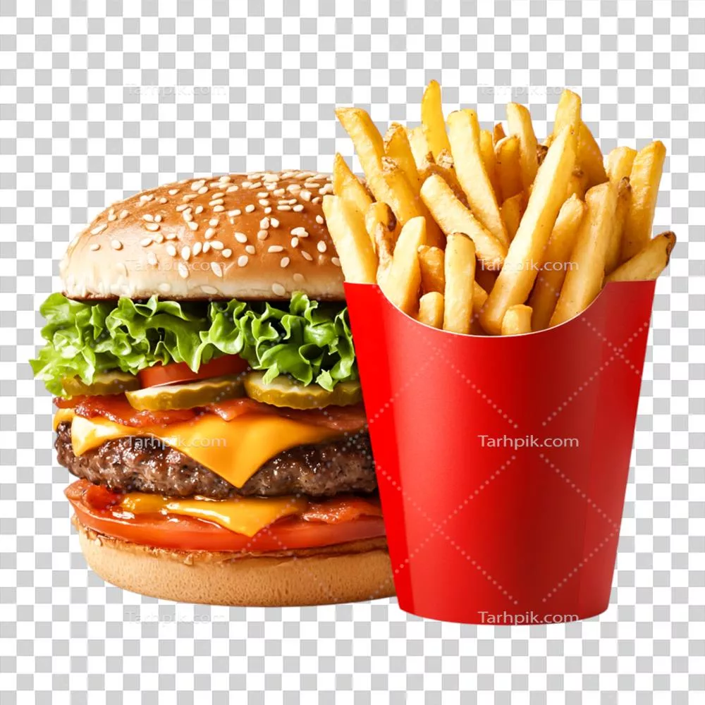 عکس دوربری برگر پنیر خوشمزه با کاهو تازه، گوجه‌فرنگی و تردی بی‌نظیر