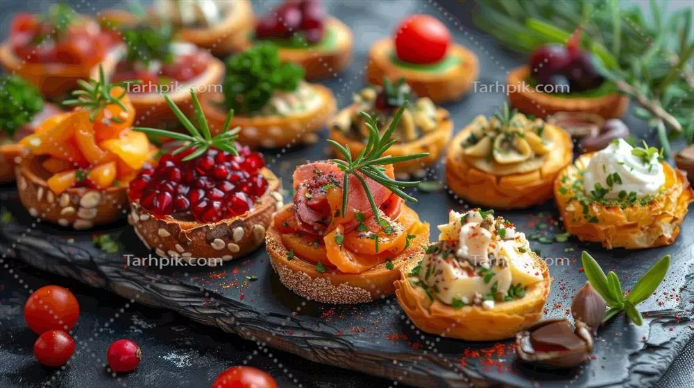 عکس پلاتر پیشغذاهای متنوع تولید شده با هوش مصنوعی برای مهمانیها و دورهمیها