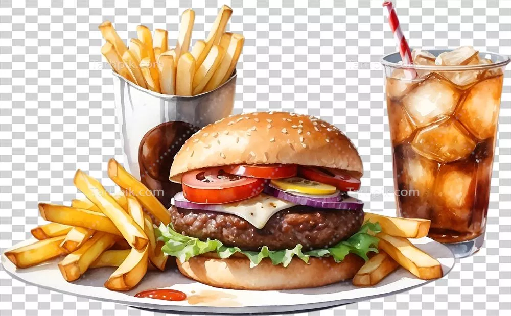 عکس دوربری نقاشی آبرنگ ساخته شده با هوش مصنوعی از یک غذای خوشمزه و لذیذ