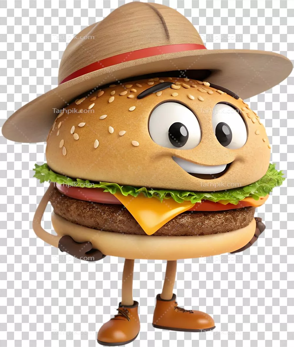 عکس دوربری تصاویر زیبا و بامزه برگر با حالات خوشحال و جذاب برای استفاده در طراحی