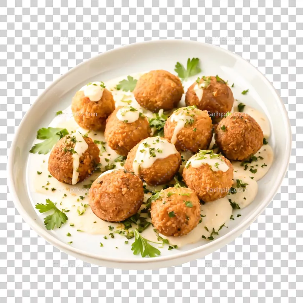 عکس دوربری گوشته های فلافل ترد با سس خامه ای خوشمزه از آشپزی خاورمیانه