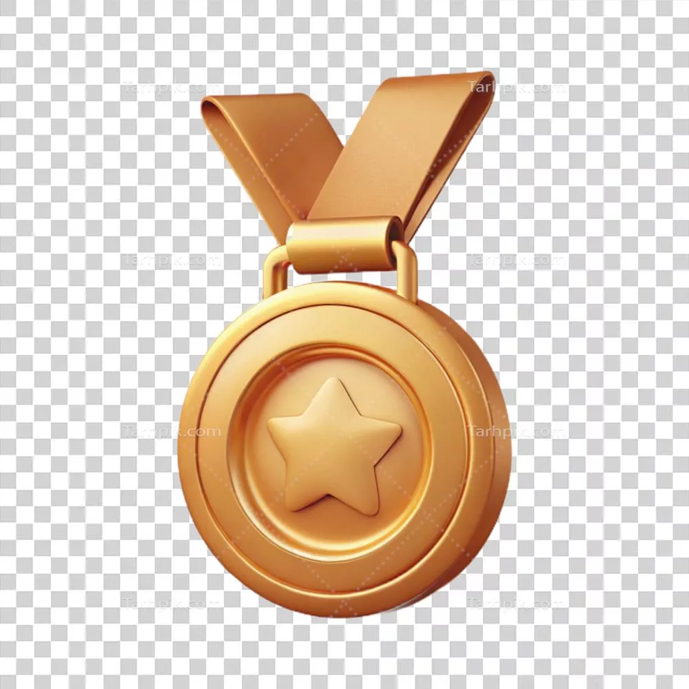 عکس دوربری تصویر نزدیک از مدال طلا با طراحی خلاقانه و پس‌زمینه شفاف