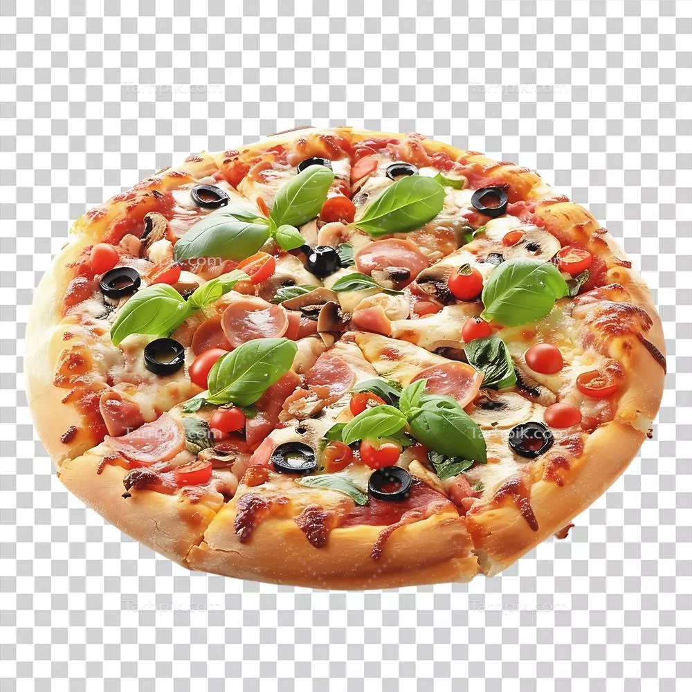 عکس دوربری پیتزای خوشمزه بر روی پسزمینه شفاف و ایزوله