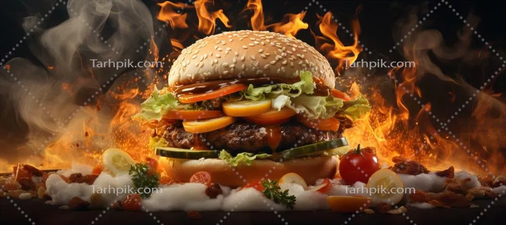 عکس برگر تولیدشده توسط هوش مصنوعی با بخار در حال خارج شدن از آن