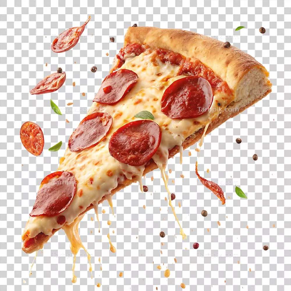 عکس دوربری اسلایس خوشمزه پیتزا فلفل دلمه‌ای با پنیر ذوب شده و طعمی بی‌نظیر